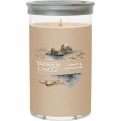Cheap ???? Yankee Candle Amber & ???? Sandalwood Signature Medium Pillar Candle ????