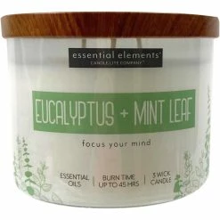 Brand new ❤️ Candle-lite Essential Elements Eucalyptus And Mint Leaf Jar Candle 14.75 Oz. ????
