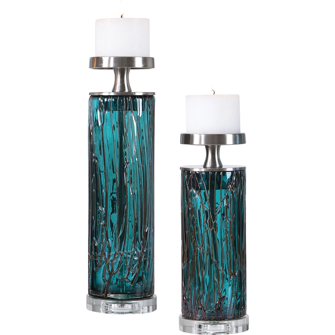Hot Sale ???? Uttermost Almanzora Teal Glass Candleholders Set Of 2 ???? 1 Hot Sale ???? Uttermost Almanzora Teal Glass Candleholders Set Of 2 ????